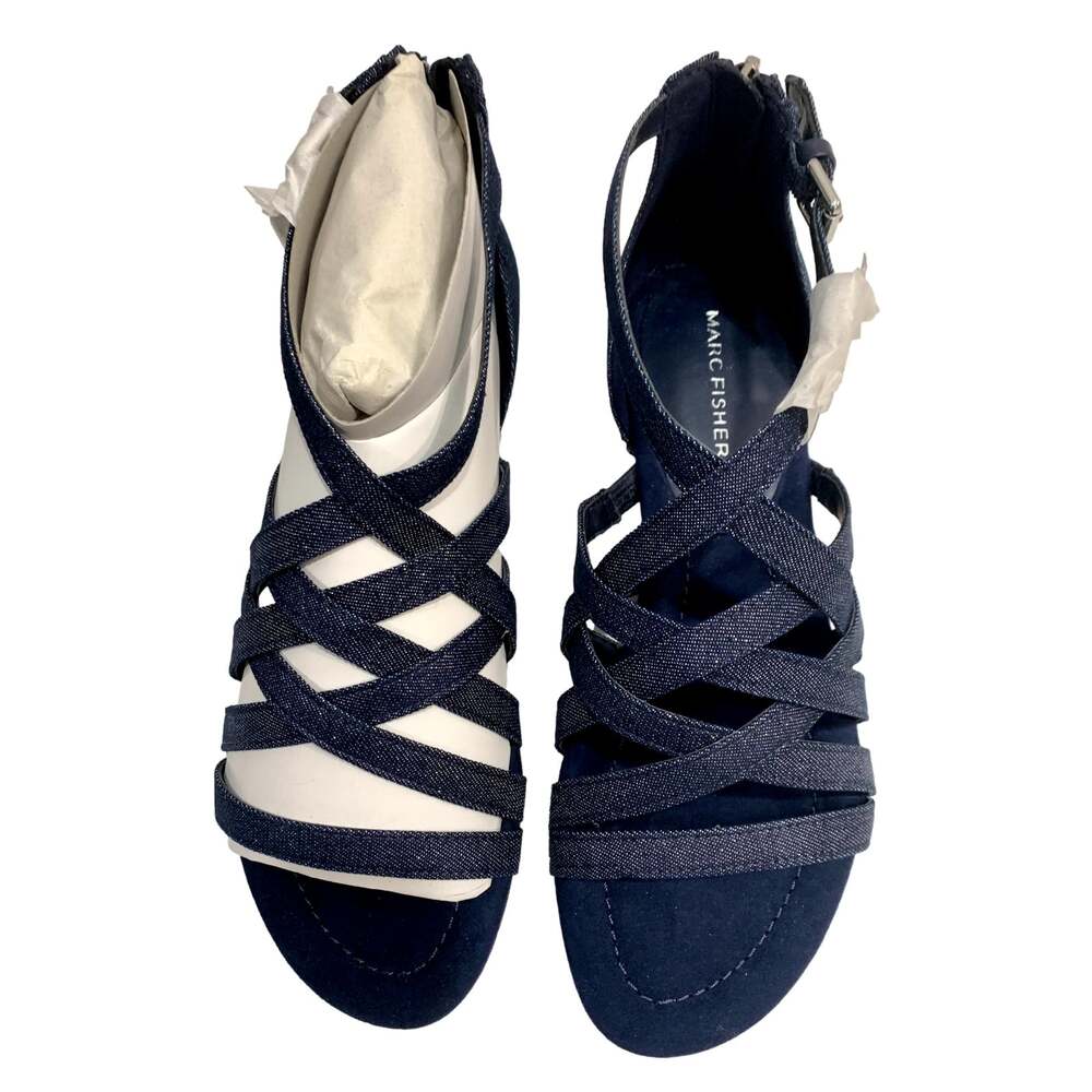 NEW Marc Fisher Play Cross Weave Blue Glitter Strappy Flat Sandals | 7M